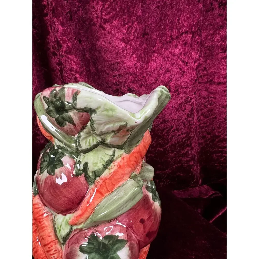 Vintage Ceramic Pitcher - Hand Painted 3D Vegetable Relief - World Bazaar Inc